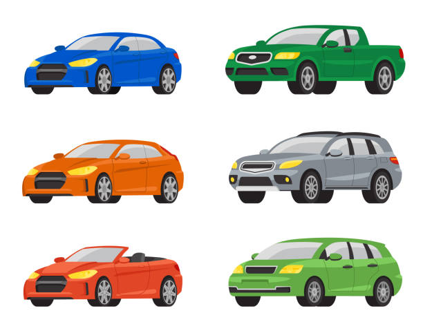 آموزش جامع روش PROMETHEE II 2 Set Of Different Cars. Automobile Variations In Cartoon Style.
