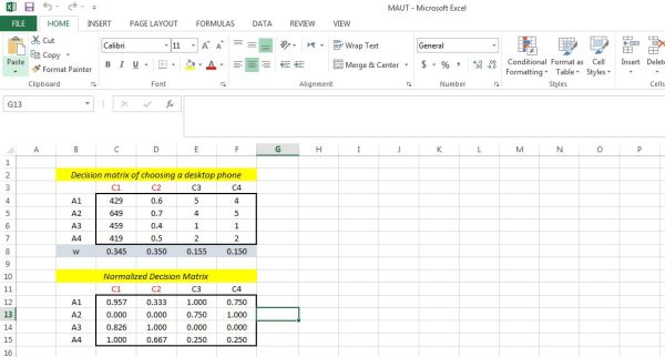 اکسل روش MAUT