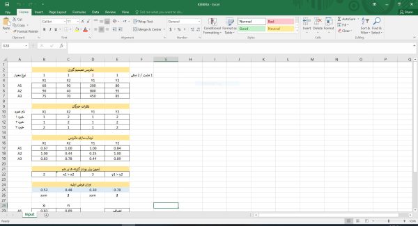 اکسل محاسبات روش KEMIRA